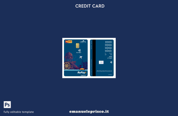 modello di carta verticale di credito platino India PNB EMT Bank RuPay in stile 